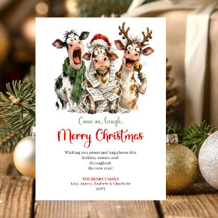 Tarjeta Festiva Felicitación navideña minimalista con vacas alegre