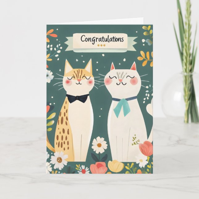 Tarjeta Festiva Felicitaciones Boda Cute Cats (Anverso)