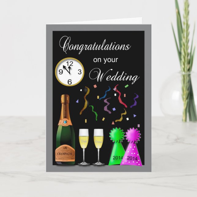 Tarjeta Festiva Felicitaciones Boda de Año Nuevo (Anverso)