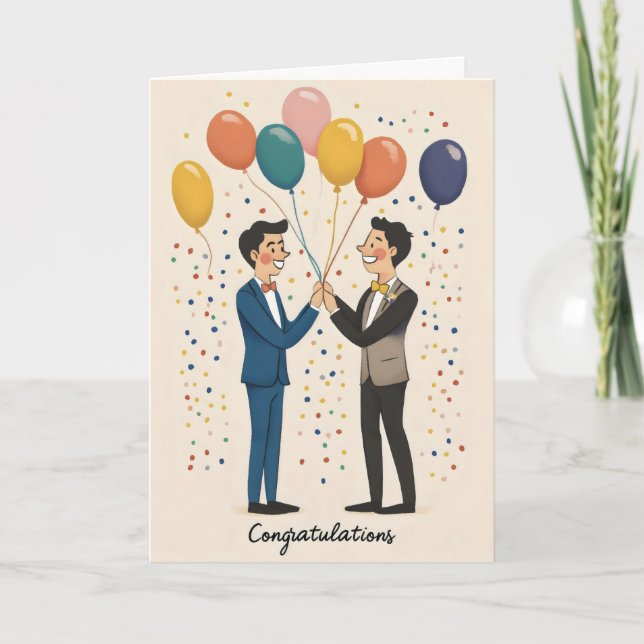 Tarjeta Festiva Felicitaciones Boda gay Globos (Anverso)