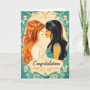 Tarjeta Festiva Felicitaciones Boda lesbiana colorida