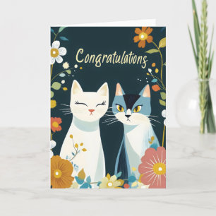 Tarjeta Festiva Felicitaciones Cats Flowers Cute