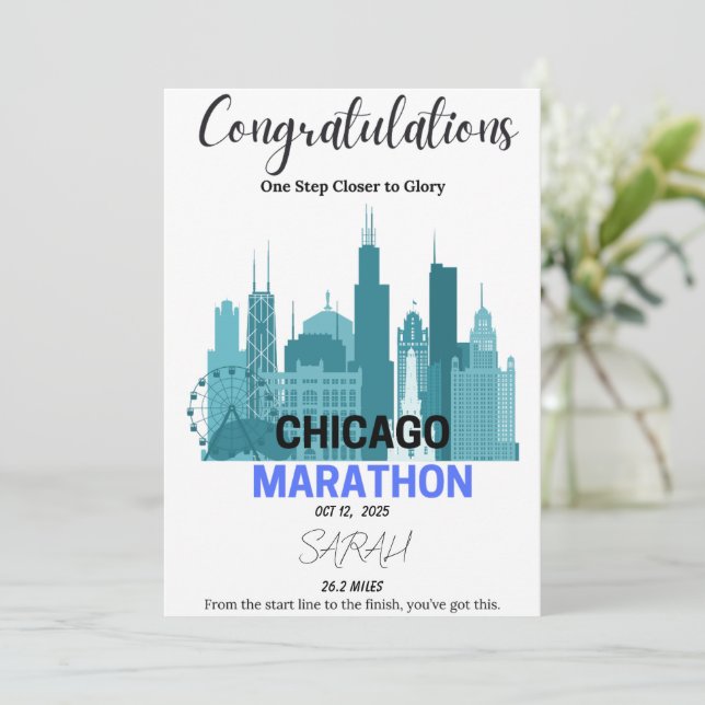 Tarjeta Festiva Felicitaciones Chicago Marathon 2025 Runner Gift (Anverso de pie)