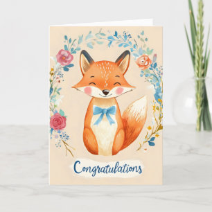 Tarjeta Festiva Felicitaciones, Cute Fox Flowers