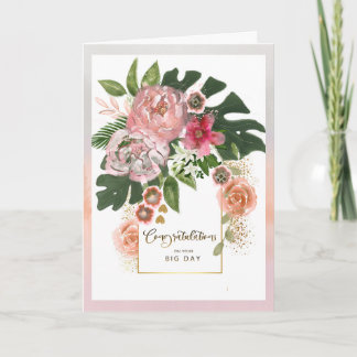 Tarjeta Festiva Felicitaciones de aniversario floral y dorado Blus