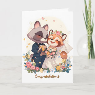 Tarjeta Festiva Felicitaciones de boda de animales de anime lindos