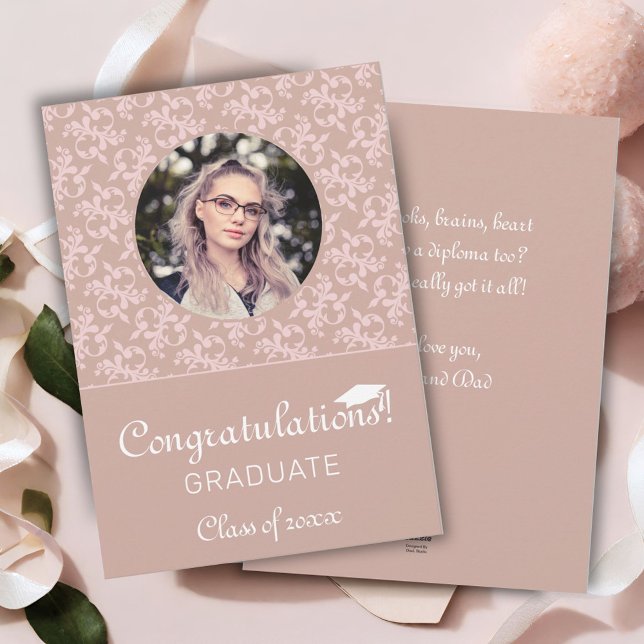 Tarjeta Festiva Felicitaciones Dusty Pink Rococo Graduation Photo (Subido por el creador)
