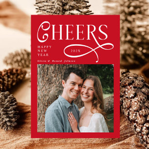 Tarjeta Festiva Felicitaciones Feliz Año Nuevo Moderno Chic Rojo 2