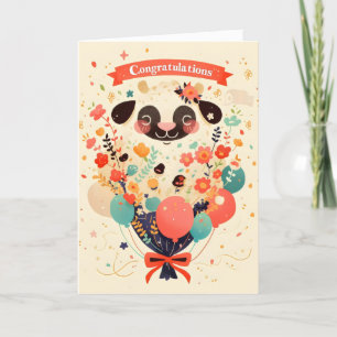 Tarjeta Festiva Felicitaciones Flores Coloridas Ovejas