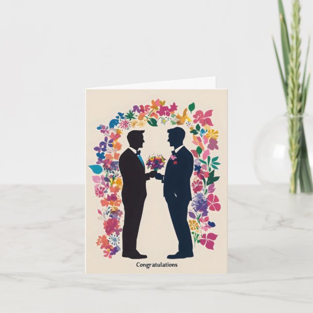 Tarjeta Festiva Felicitaciones Flores de bodas gay (Anverso)