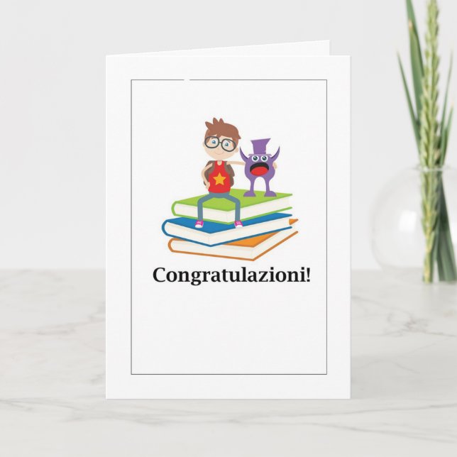 Tarjeta Festiva ¡Felicitaciones! - Libros de graduación y extranje (Anverso)