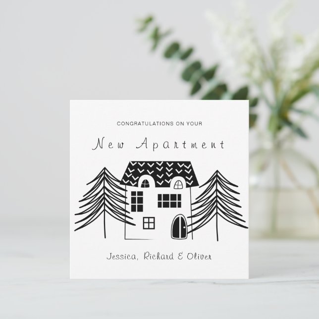 Tarjeta Festiva FELICITACIONES minimalistas EN SU NUEVO APARTAMENT (Anverso de pie)