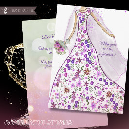 Tarjeta Festiva Felicitaciones por el vestido de novia de flor sil