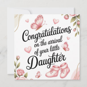 Tarjeta Festiva Felicitaciones por la Nueva Hija Diseño Floral