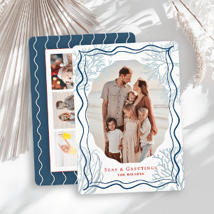 Tarjeta Festiva Felicitaciones y Saludos Coral Navy 4 Fotos Navida