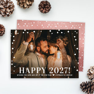 Tarjeta Festiva Feliciz 2027 Texto de Confeti Texturizado en Rosa 