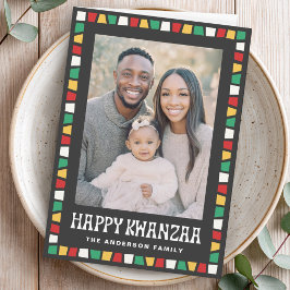 Tarjeta Festiva Feliciz Kwanzaa borde mosaico rojo verde amarillo 