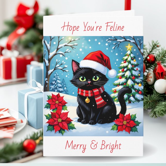 Tarjeta Festiva Feline Merry and Bright  | Personalized Christmas (Subido por el creador)