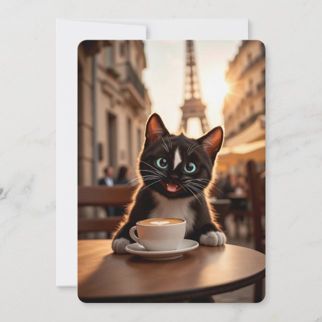 Tarjeta Festiva Felini Cat en París - Café callejero (Anverso)