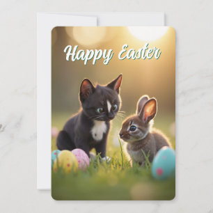 Tarjeta Festiva Felini y Fluffy: Historia de Pascua de dos amigos