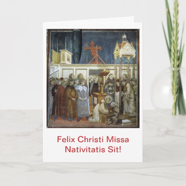 Tarjeta Festiva ¡Felix Christi Missa Nativitatis Siéntate! Scida (Anverso)