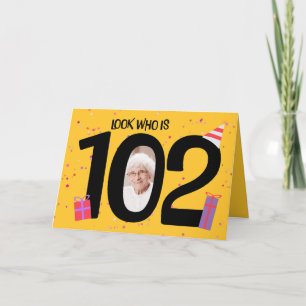 Tarjeta Festiva Feliz 102º cumpleaños marco de imágenes grande 102