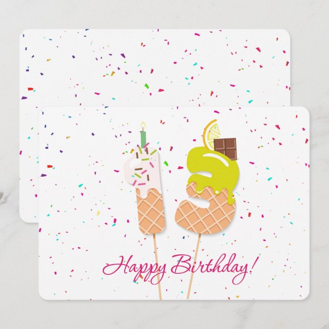 Tarjeta Festiva Feliz 13° cumpleaños (Anverso / Reverso)