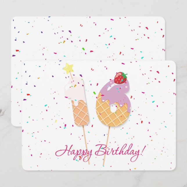Tarjeta Festiva Feliz 16º cumpleaños (Anverso / Reverso)