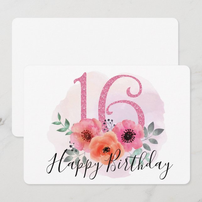 Tarjeta Festiva Feliz 16º cumpleaños (Anverso / Reverso)