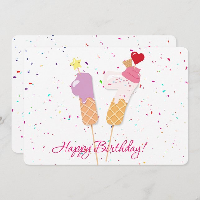 Tarjeta Festiva Feliz 17° cumpleaños (Anverso / Reverso)