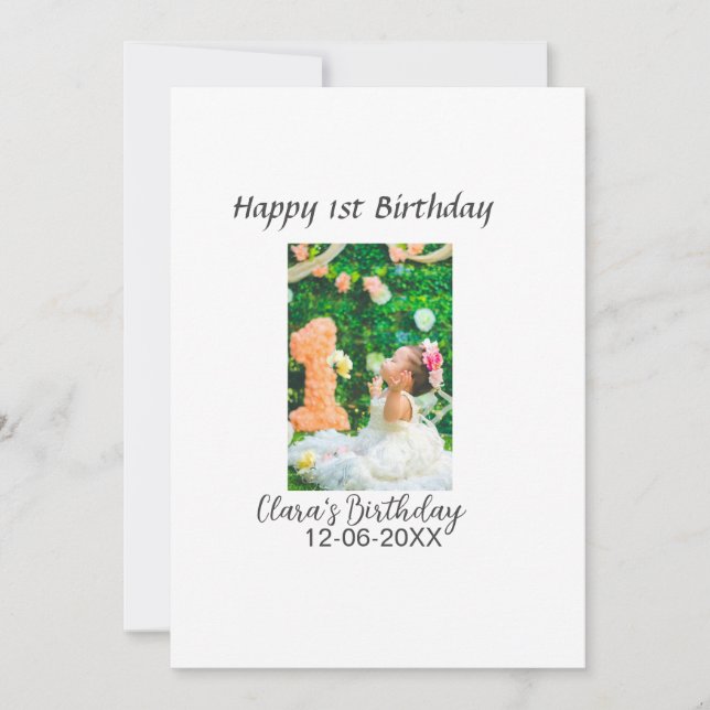 Tarjeta Festiva Feliz 1° cumpleaños foto simple y elegante moda (Anverso)