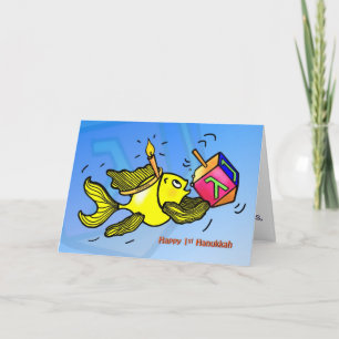 Tarjeta Festiva Feliz 1 Hanukkah lindo y divertido Sparky Fish CAR