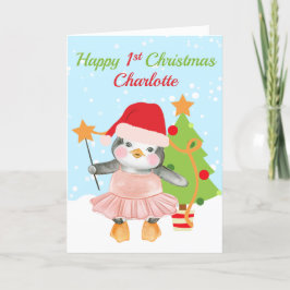 Tarjeta Festiva Feliz 1° Navidades Penguin Ballerina