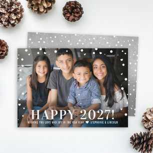 Tarjeta Festiva Feliz 2027 Foto de Confeti de Plata Texturizada