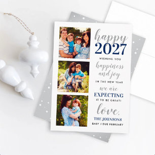 Tarjeta Festiva Feliz 2027 Navy Silver Dot Embarazo Esperado