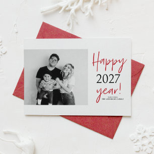 Tarjeta Festiva Feliz 2027 Tipografía Moderna Foto Año Nuevo