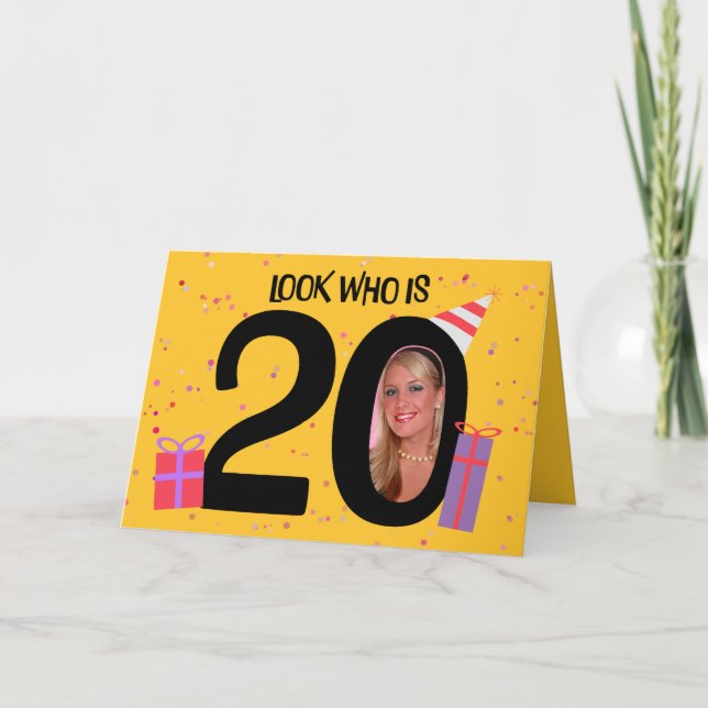 Tarjeta Festiva Feliz 20° cumpleaños marco de imágenes grande 20 (Anverso)