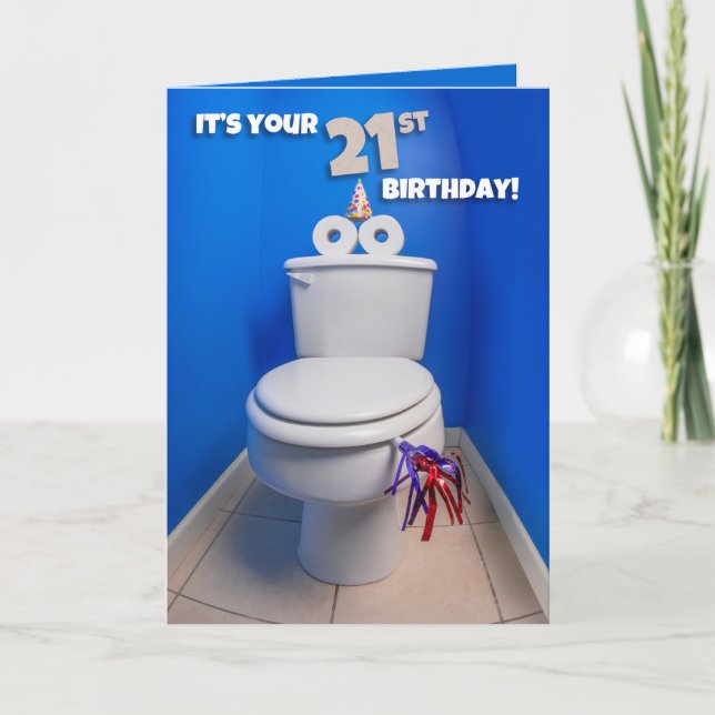Tarjeta Festiva Feliz 21 cumpleaños Toilet Potty Humor (Anverso)