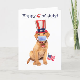 Tarjeta Festiva Feliz 4 de julio, cachorro en la máscara de la car