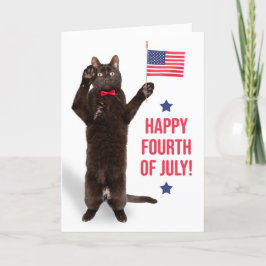 Tarjeta Festiva Feliz 4 de julio con la bandera de portar gato de