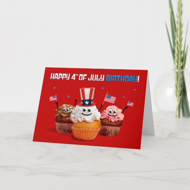 Tarjeta Festiva Feliz 4 de julio. Cuesta Patriótica de cumpleaños (Anverso)