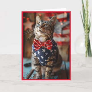 Tarjeta Festiva Feliz 4 de julio de gato