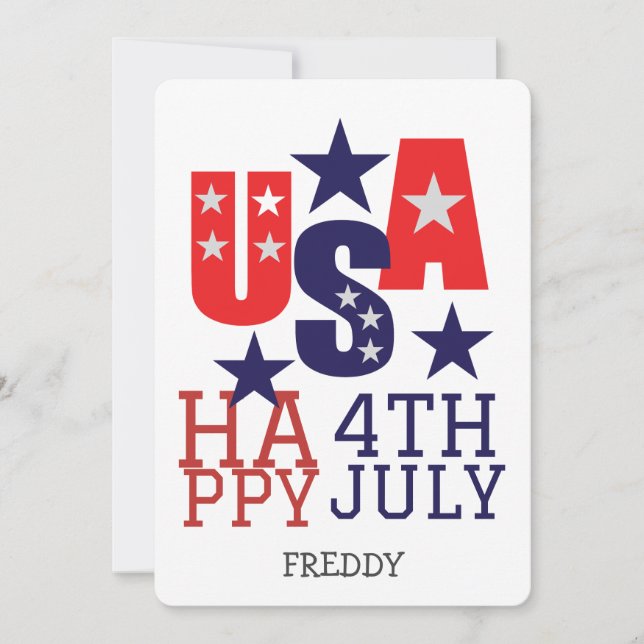 Tarjeta Festiva Feliz 4 de julio, fiesta del Día de la Independenc (Anverso)