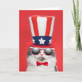 Tarjeta Festiva Feliz 4 de julio: Humor de gato patriótico de Guay