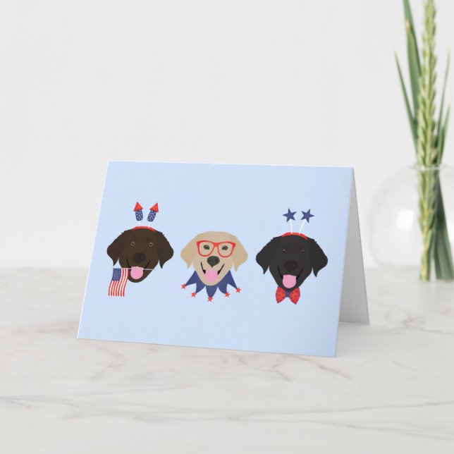 Tarjeta Festiva Feliz 4 De Julio Labrador Recupera Perros (Anverso)