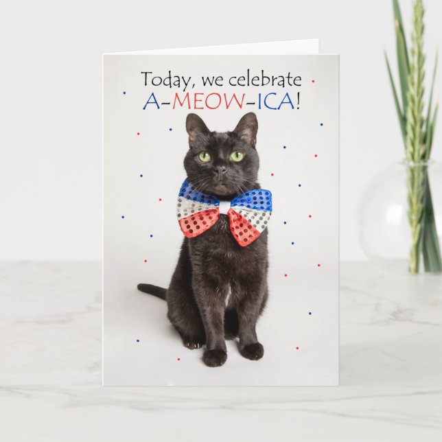 Tarjeta Festiva Feliz 4 de julio para cualquiera de los gatos patr (Anverso)