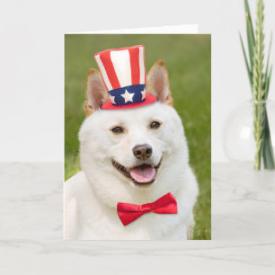 Tarjeta Festiva Feliz 4 de julio, Perro chiíba inu en Gorra