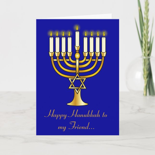 Tarjeta Festiva Feliz Amigo de Hanukkah con Menorah (Anverso)