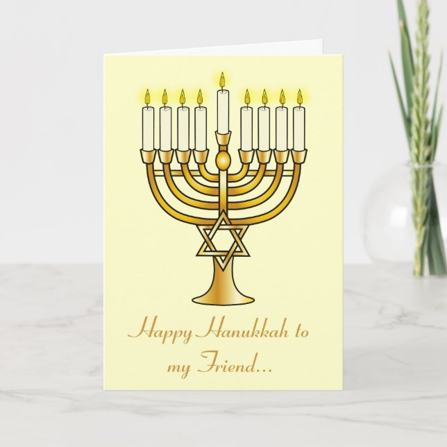 Tarjeta Festiva Feliz Amigo de Hanukkah con Menorah (Anverso)