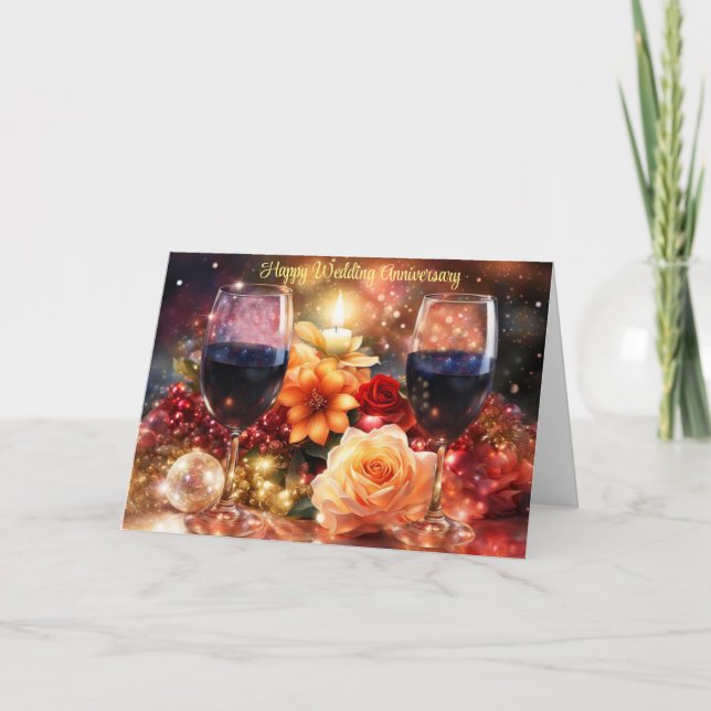 Tarjeta Festiva Feliz aniversario de Boda de vino, hermosa carta (Anverso)
